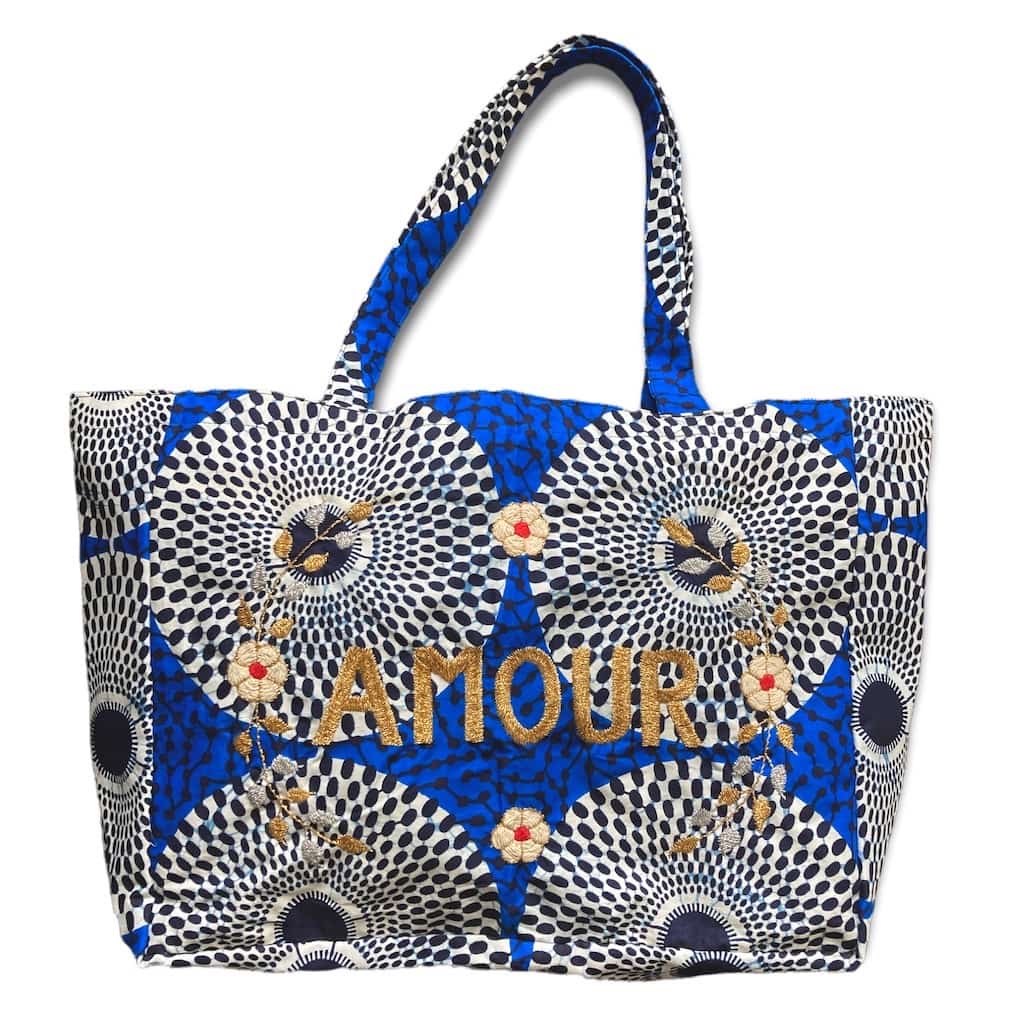 刺繍入りバッグ - BLUE/WHITE/BLACK - Borderless Creations