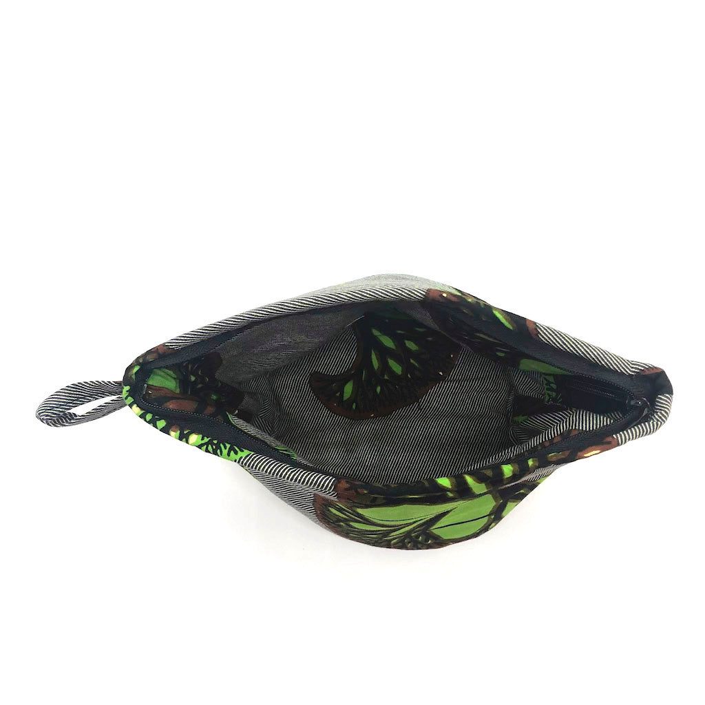 ワックスプリントポーチ - BLACK/GREEN - Borderless Creations