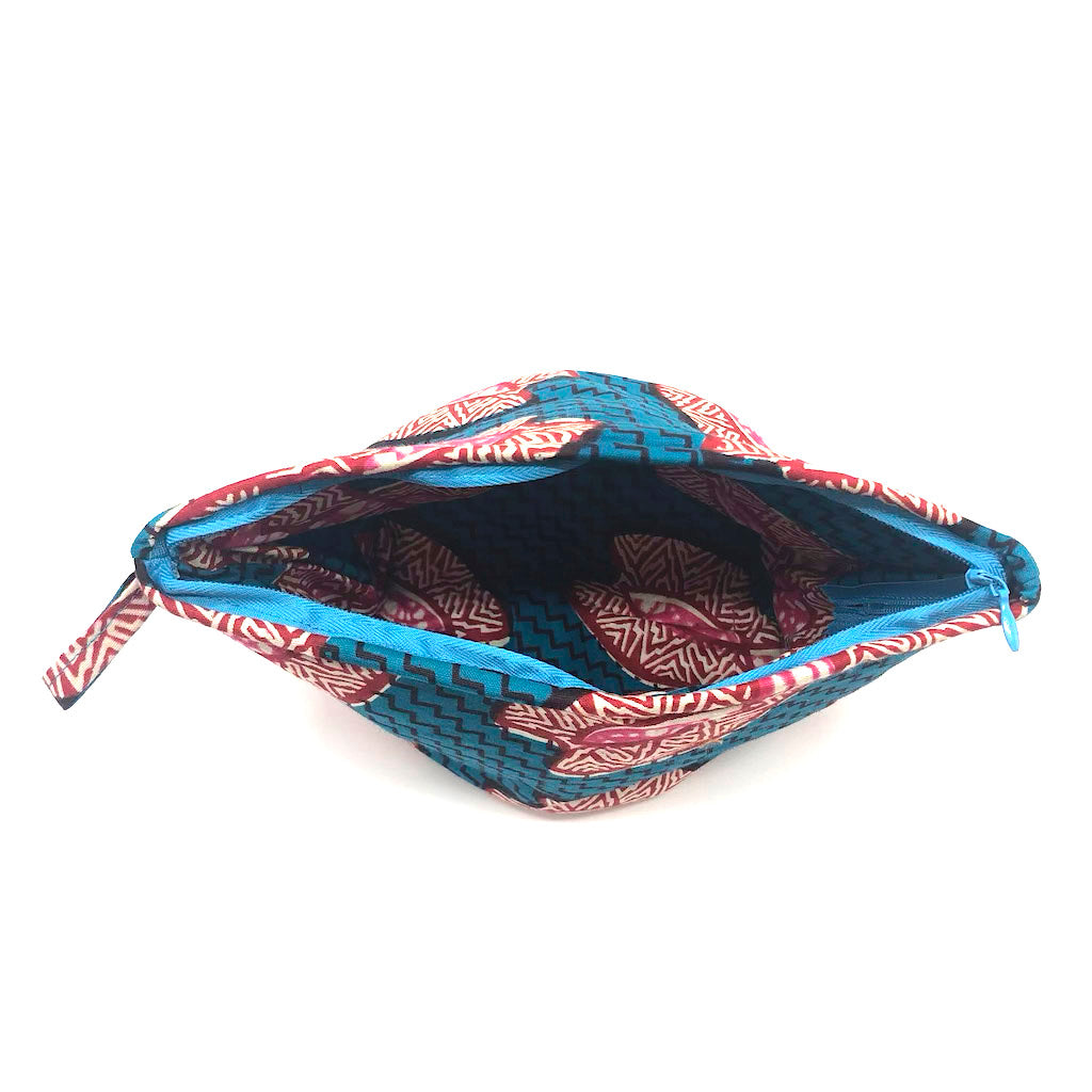 ワックスプリントポーチ - PINK/LIGHT BLUE - Borderless Creations