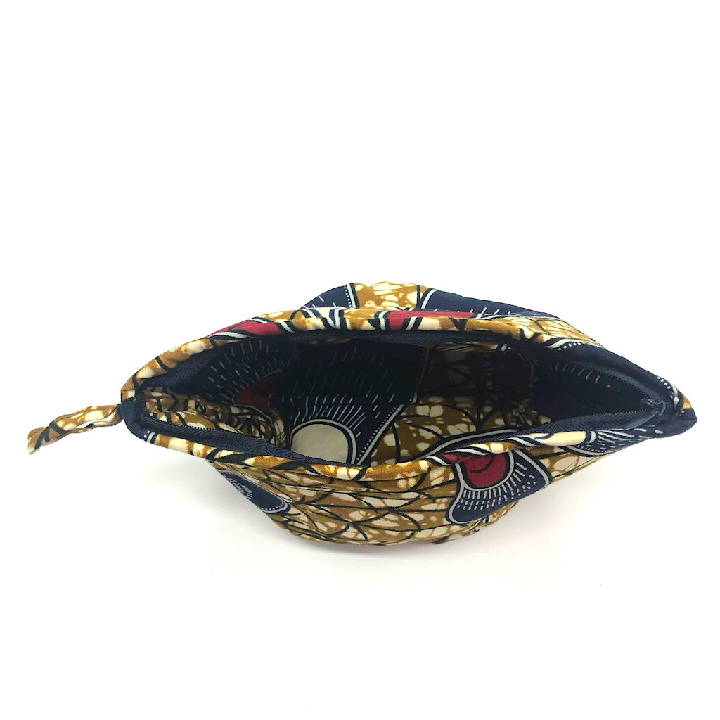 ワックスプリントポーチ - BLUE/BROWN - Borderless Creations