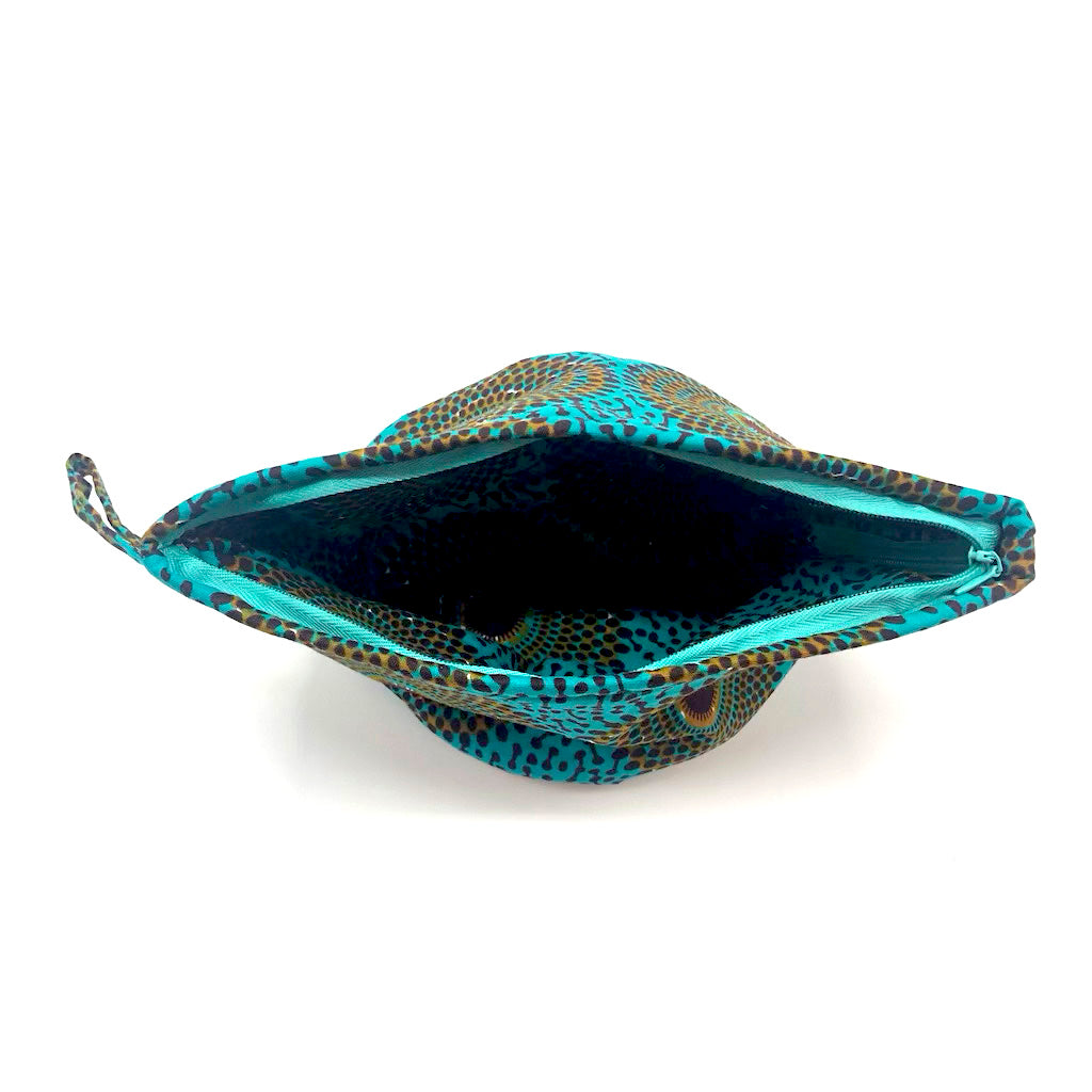 ワックスプリントポーチ - BLUE/BROWN - Borderless Creations