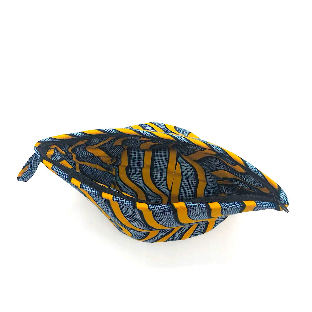 ワックスプリントポーチ - BLUE/YELLOW - Borderless Creations