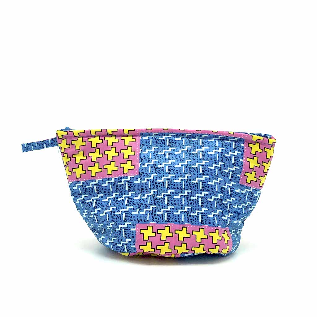 ワックスプリントポーチ - PINK/LIGHT BLUE - Borderless Creations