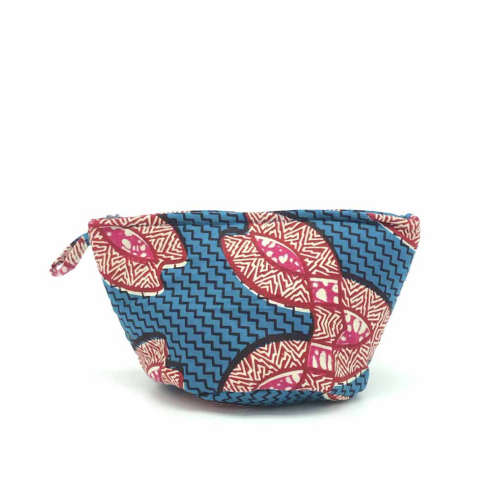 ワックスプリントポーチ - BLUE/RED - Borderless Creations