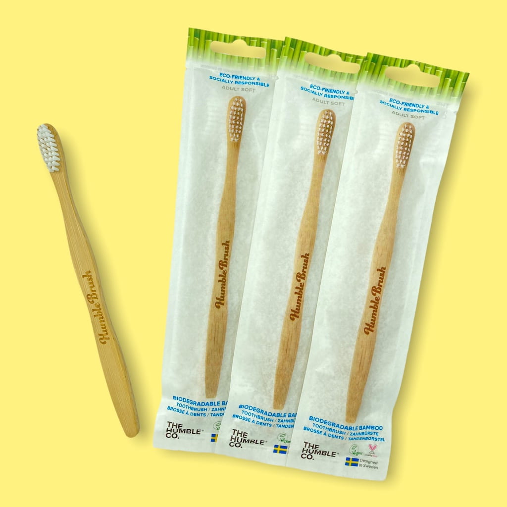 フラットカーブ・バンブー歯ブラシ3本セット - 大人用 - Borderless Creations